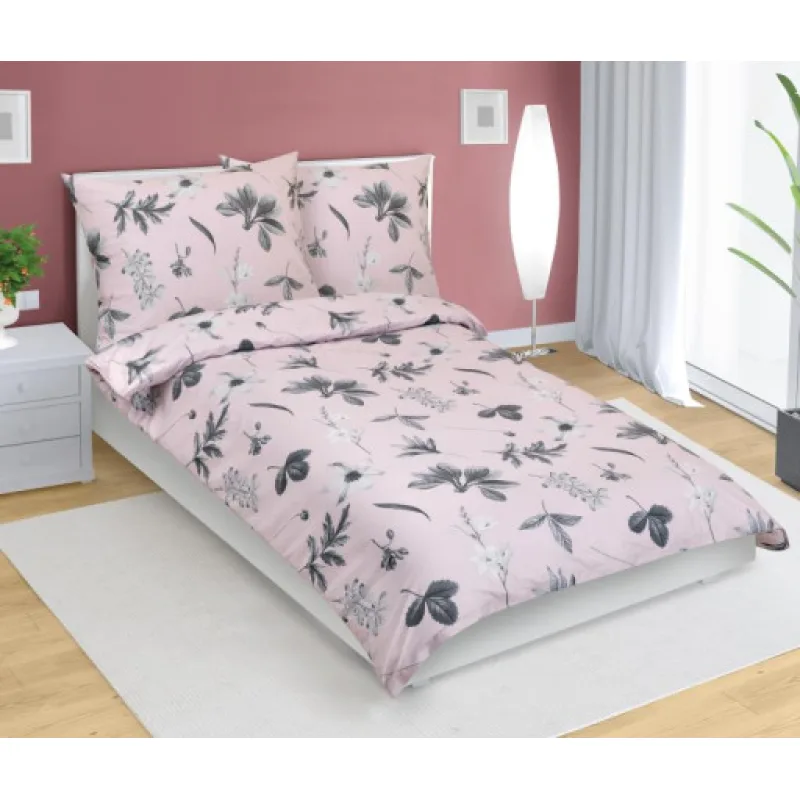 Bellatex Povlečení bavlna, Louka šedo-růžová - 140x220, 70x90 cm