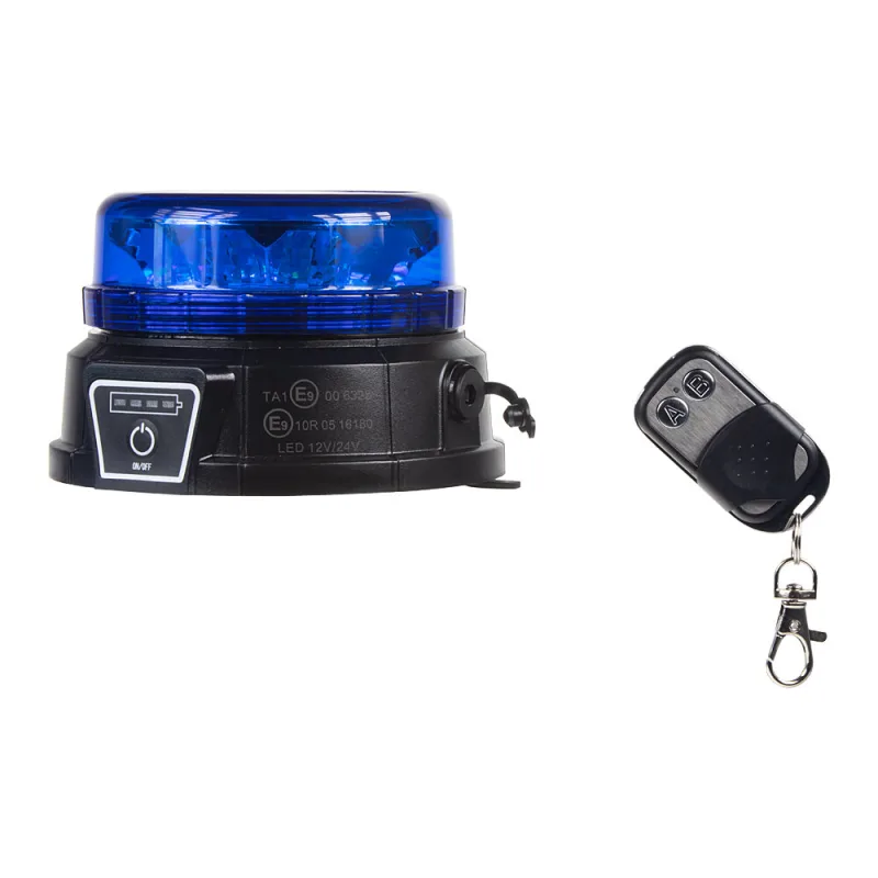 AKU LED maják, 12x3W modrý, dálkové ovládání, magnet, ECE R10 wlbat185blre