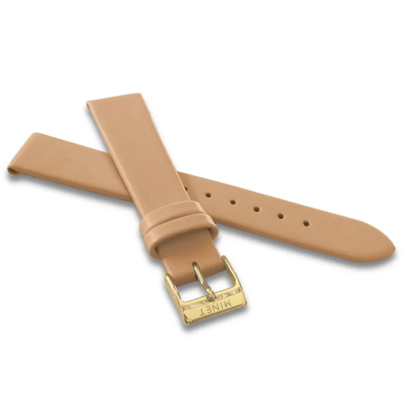 Béžový kožený remienok so zlatou prackou - 16 MINET MSLCG16