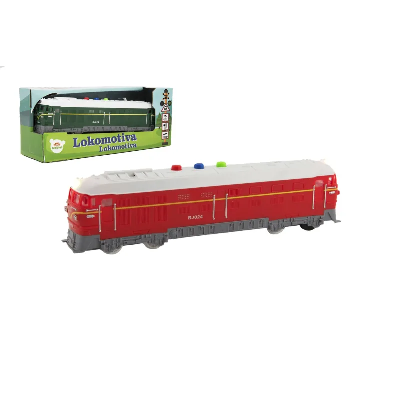 Teddies Lokomotíva/Vlak plast 23cm na batérie so zvukom so svetlom 2 farby v krabičke 27x11x8cm