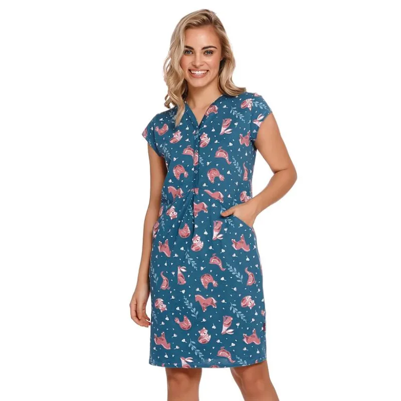 Dámska nočná košeľa Lesley modrá so zvieratami XL