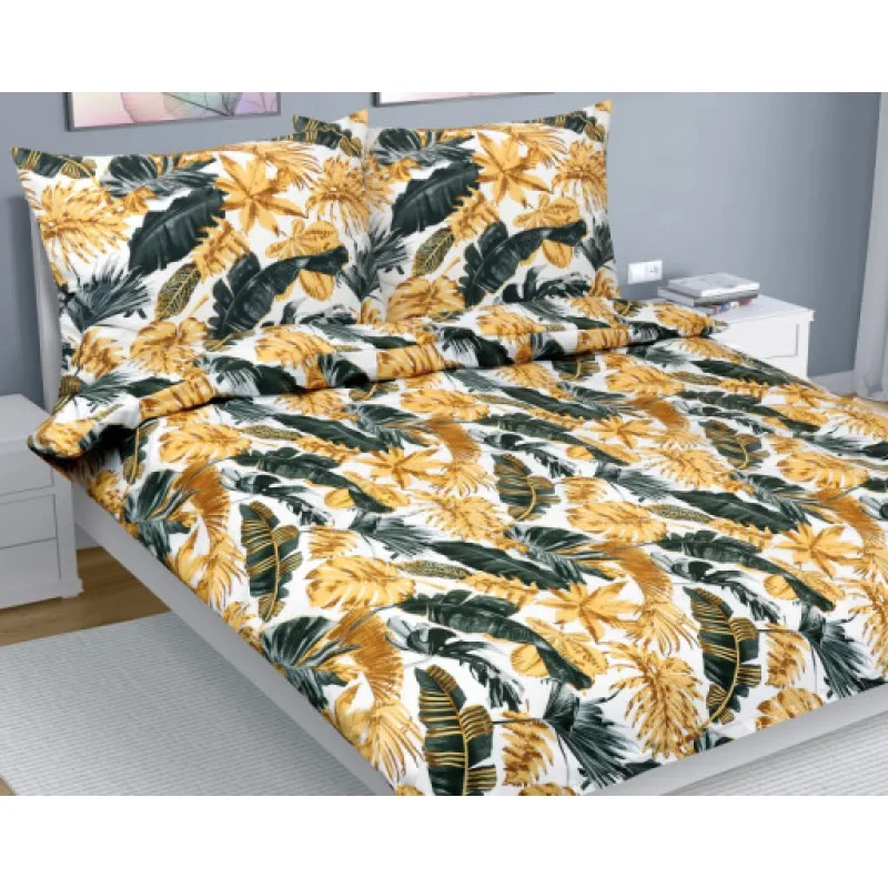 Bellatex Povlečení bavlna, Listy palmové zlaté - 220x200, 2ks 70x90cm