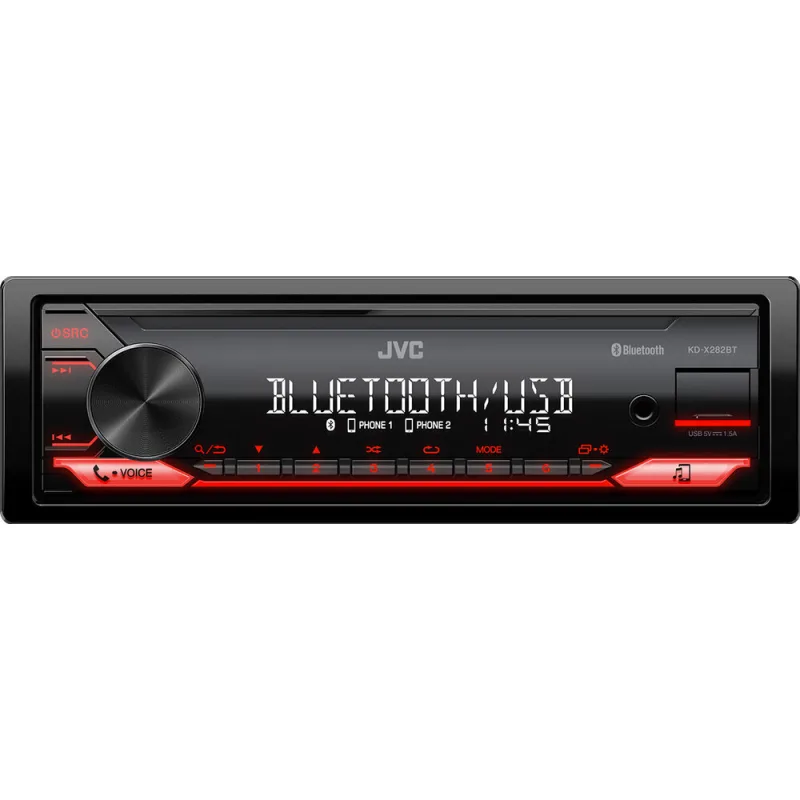 JVC autorádio bez mechaniky/Bluetooth/USB/AUX/červená barva podsvícení/odním.panel KD-X282BT
