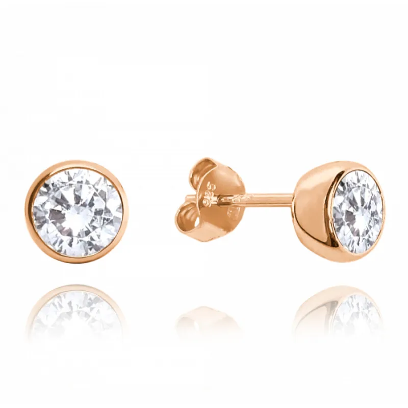 Rose gold strieborné náušnice pecky s bielymi zirkónmi MINET JMAN0301RE00