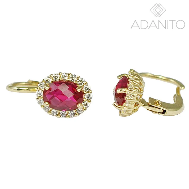 Zlaté náušnice s červeným kameňom a zirkónmi ADANITO BRN0337GR