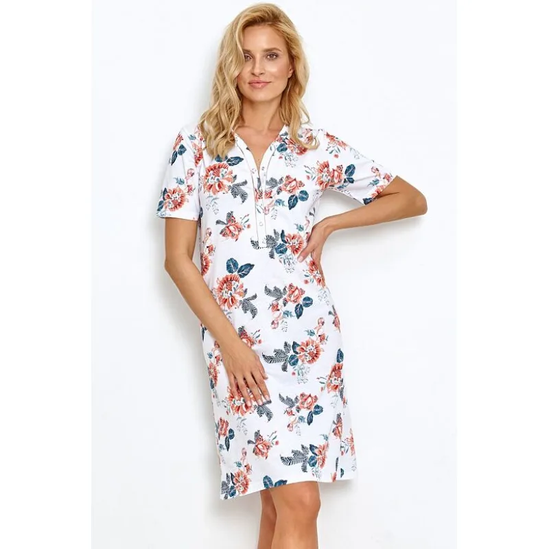Dámska nočná košeľa Scarlett biela s kvetmi M