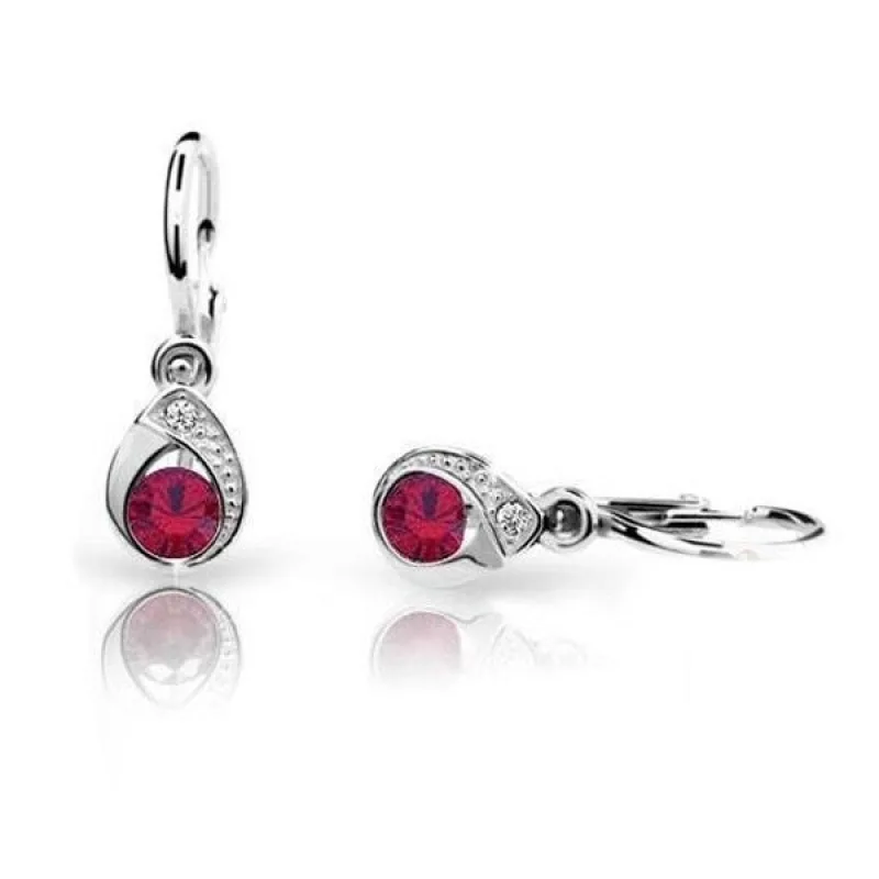 Zlaté detské náušnice z bieleho zlata s červeným kameňom ADANITO BRC1898-10-40-X-2, 0.89 g