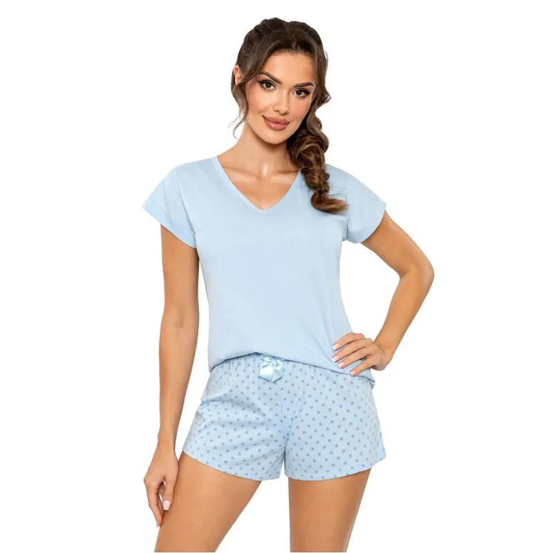 Bavlnené pyžamo Sky short modré s bodkami XL