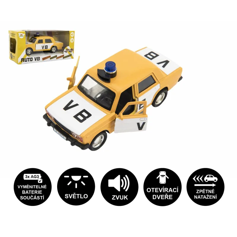Teddies Policajné auto VB kov/plast 11,5cm na spätné natiahnutie na batérie so zvukom v krabičke 15x7x7cm