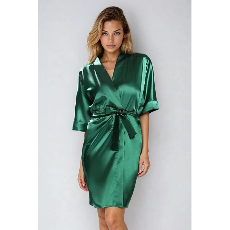 Saténový župan 100 zelený M