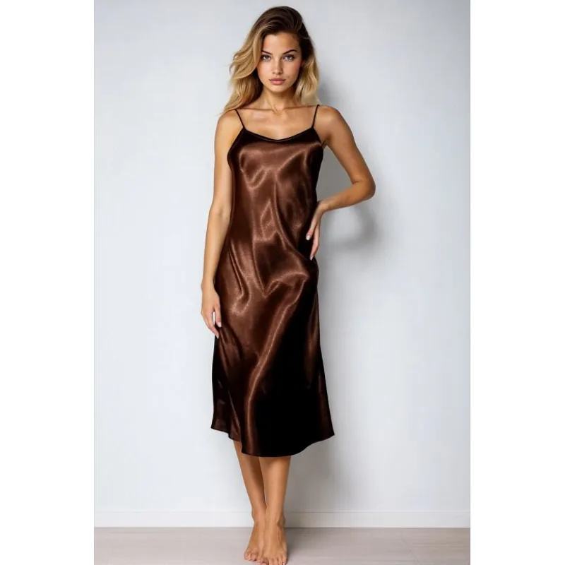 Dlhá saténová košieľka Argentina hnedá M