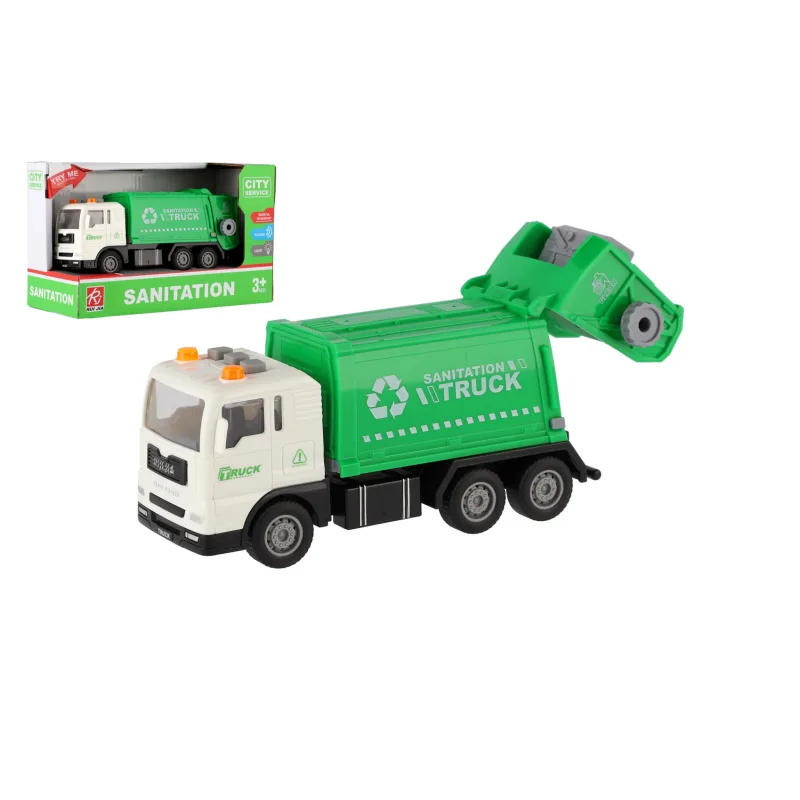 Teddies Auto smetiari plast 17cm na zotrvačník na batérie so svetlom so zvukom v krabici 21x13x9cm