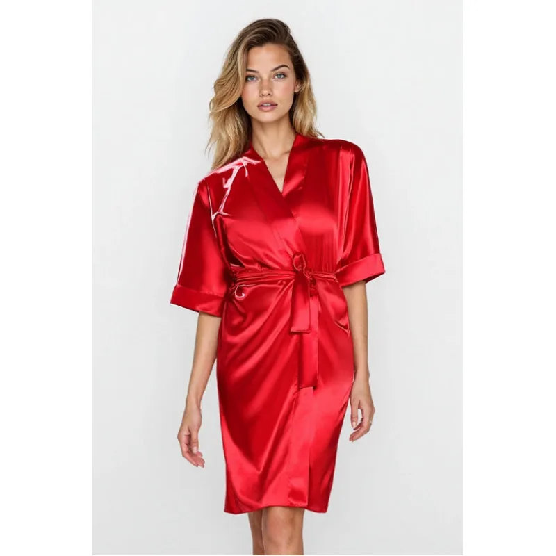 Saténový župan 100 červený XXL