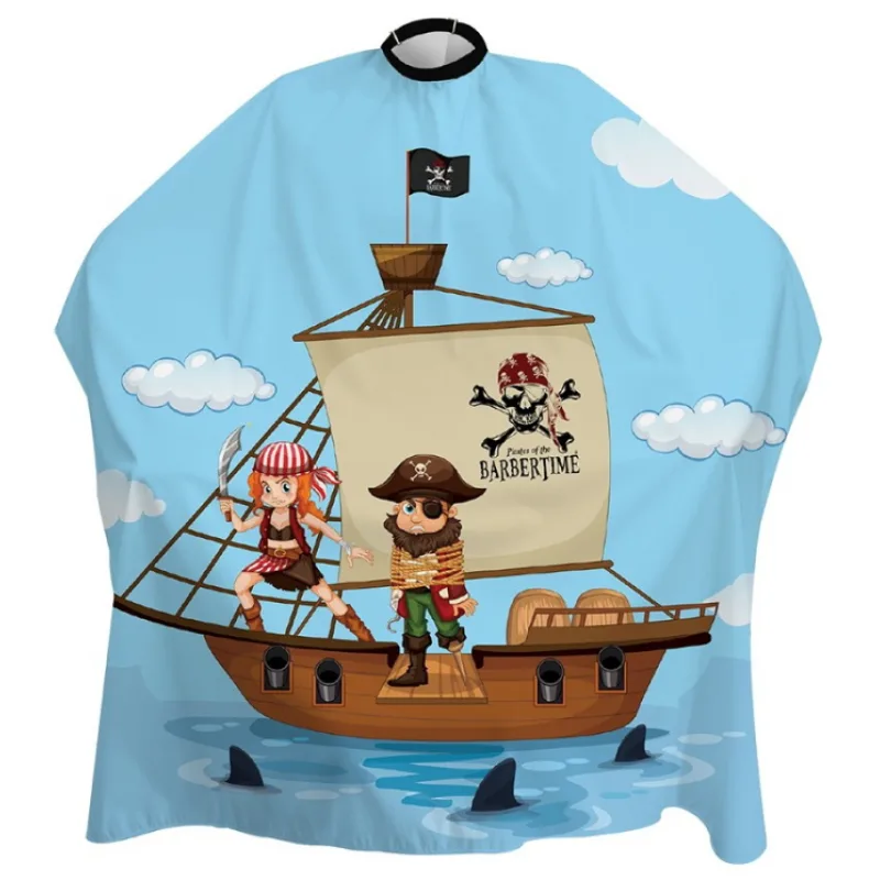 Pirates of the BARBERTIME BARBERTIME Crystal Child Cape - detská barber pláštenka pirátska loď - modrá