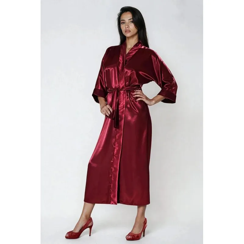 Dámsky saténový župan 130 vínový L