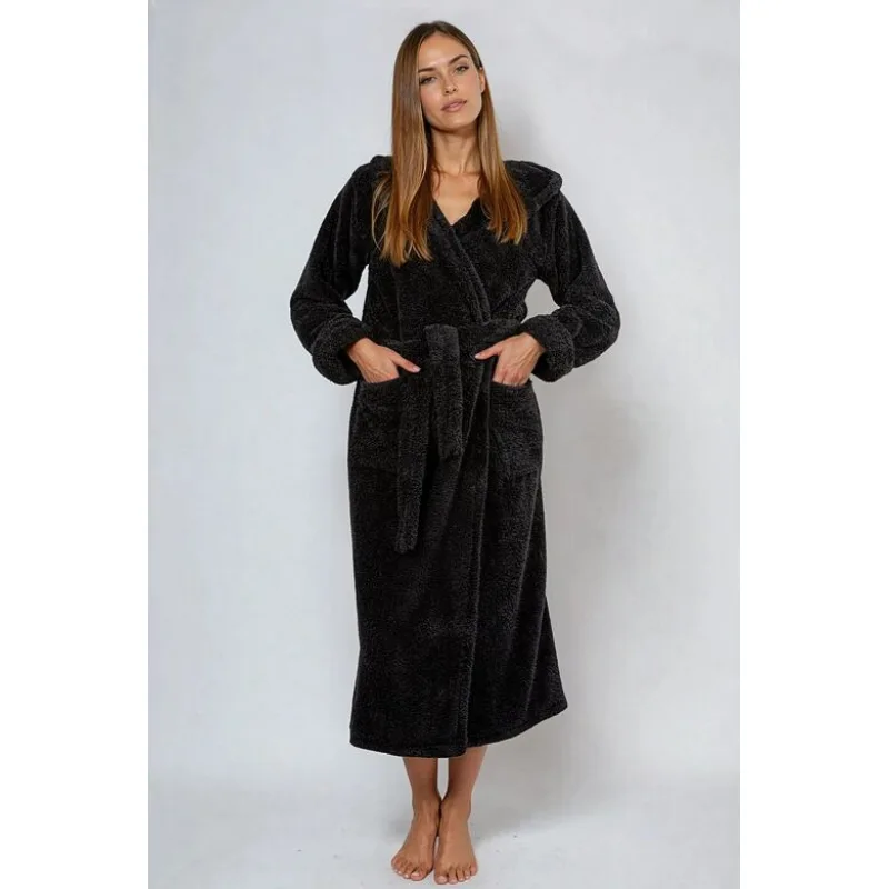 Dámsky huňatý župan Diana čierny dlhý L