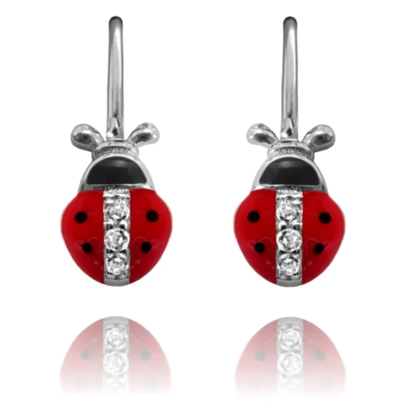 Strieborné náušnice Lienky vykladané zirkónmi MINET JMAD0001SE00