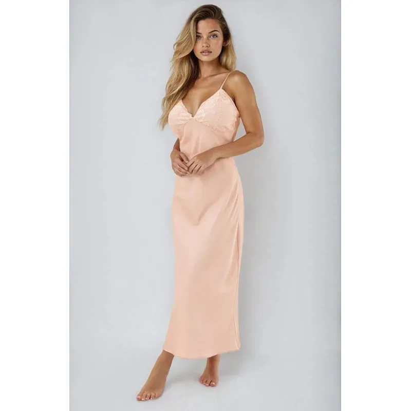 Dlhá saténová nočná košieľka Padi béžová XXL