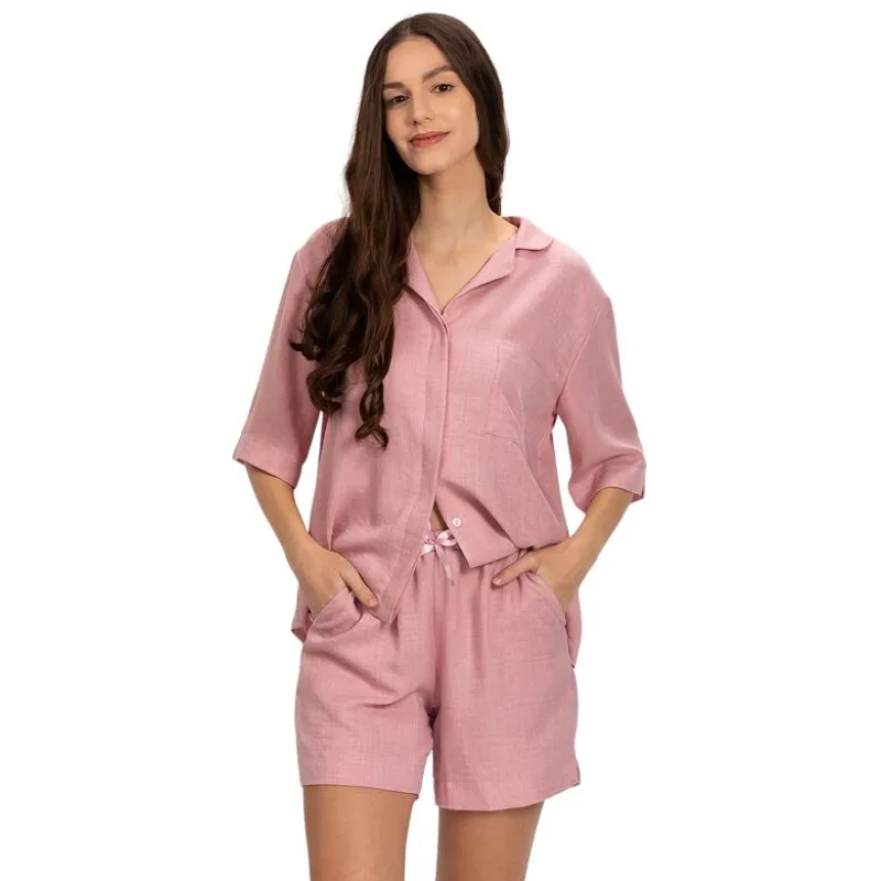 Dámske ľanové pyžamo Karina ružové XL