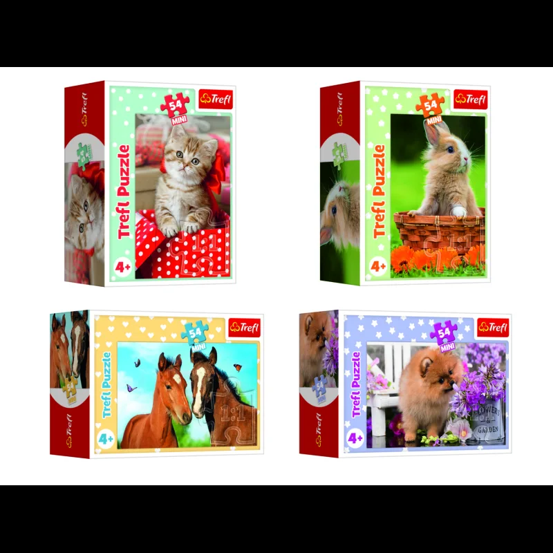 Trefl Minipuzzle 54 dielikov Zvieratká - mláďatá 4 druhy v krabičke 9x6,5x4cm