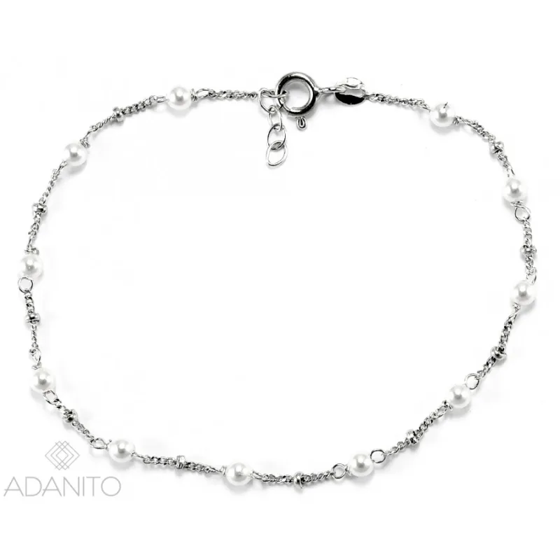 Zlatý náramok s perličkami z bieleho zlata ADANITO BRNK0328S, 19-20, 1.51 g