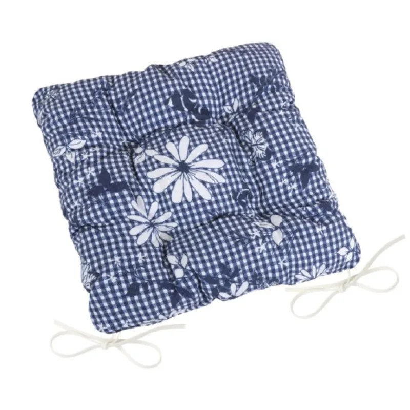 Bellatex Sedák DITA prošívaný Modrá kostička s květem, 40x40 cm