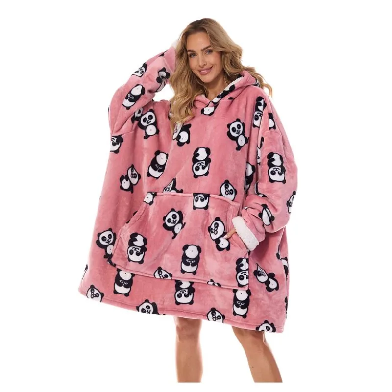 Oversize mikina Hoodie ružová s pandami uni