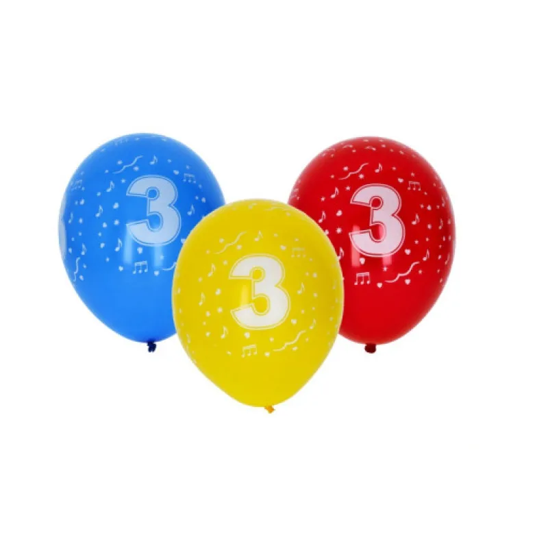 Balónek nafukovací 30cm - sada 5ks, s číslem 3