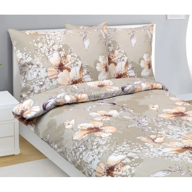 Bellatex Povlečení flanel, Béžový Ibišek - 140x200, 70x90 cm