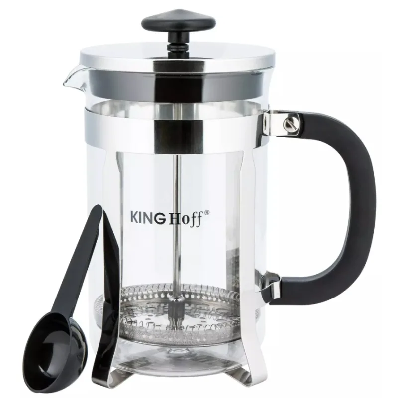 French press King Hoff KH-4837 – sklenená kanvica 600 ml na kávu a čaj s nerezovým piestom