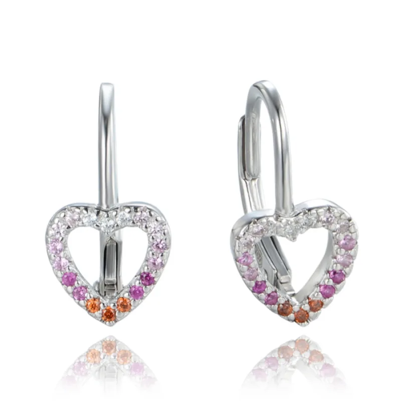 Strieborné náušnice srdiečka so zirkónmi v červených odtieňoch MINET JMAS0235CE00