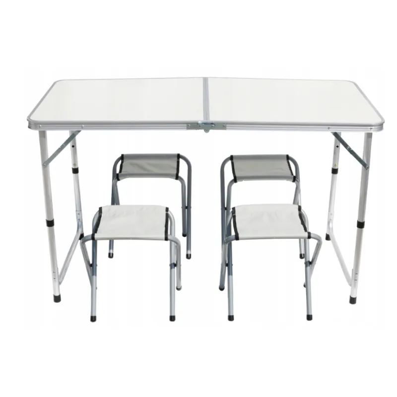 Ekspan Skladací turistický set – stôl + 4 stoličky, hliník, nastaviteľná výška Barva: Bílá