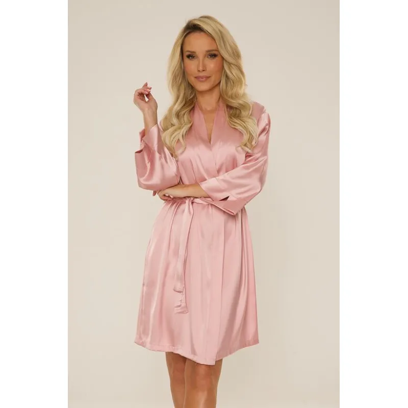 Dámsky saténový župan Cordelia svetloružový XL