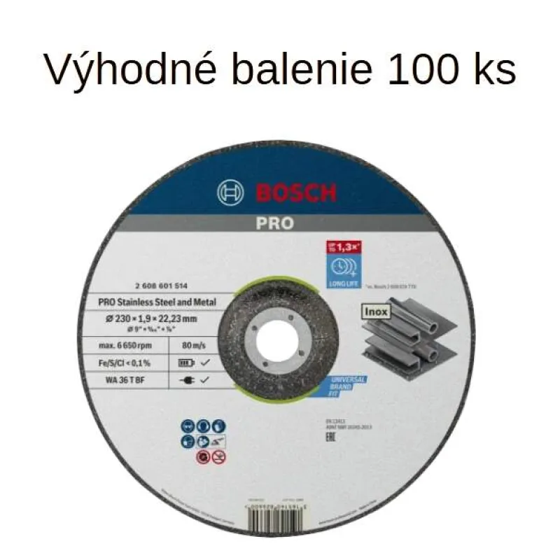 Rezný kotúč BOSCH PRO Inox and Metal 230x1.9 100ks