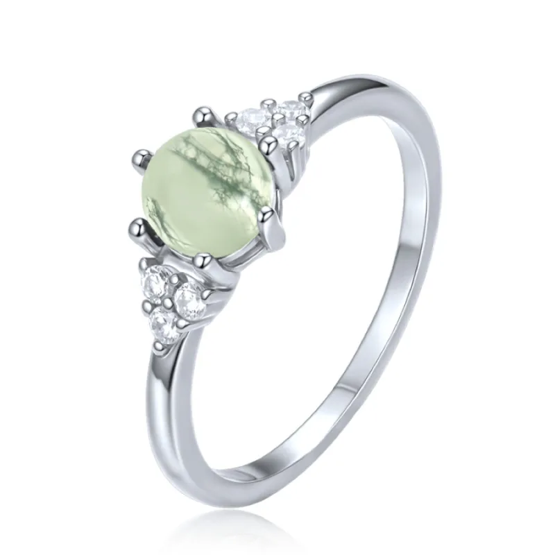 Elegantný strieborný prsteň so svetlým machovým achátom a zirkónmi MINET JMAS0318YR, 55, 1.90 g