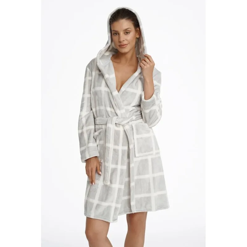 Dámsky župan Magically sivý so vzorom kocky XXL