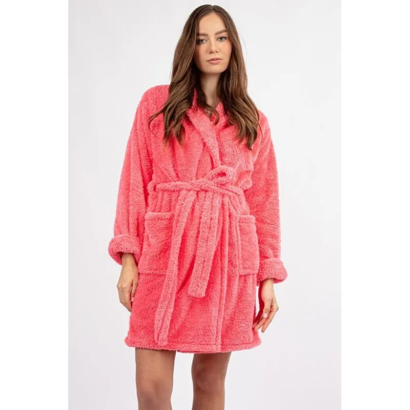 Krátky huňatý župan Eliza ružový M