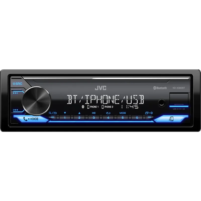 JVC autorádio bez mechaniky/Bluetooth/USB/AUX/modrá barva podsvícení/odním.panel KD-X382BT