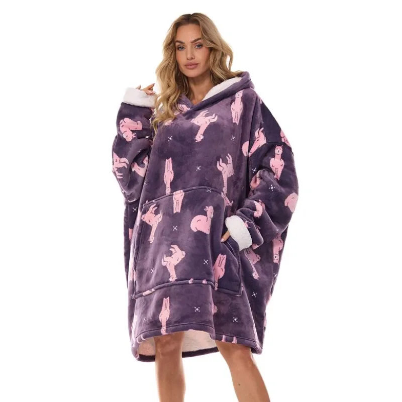 Maxi mikina Hoodie fialová lamy uni