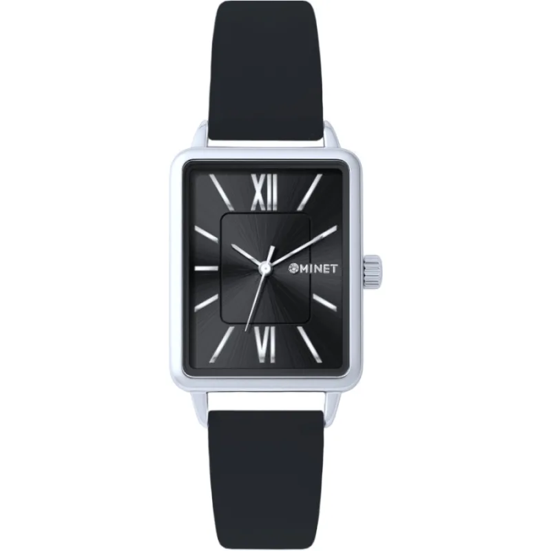 Čierne dámske hodinky SIENA s čiernym koženým remienkom MINET MWL5411