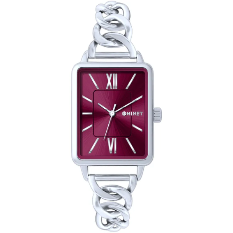 Dámske hodinky SIENA vo farbe vína so strieborným oceľovým remienkom MINET MWL5402