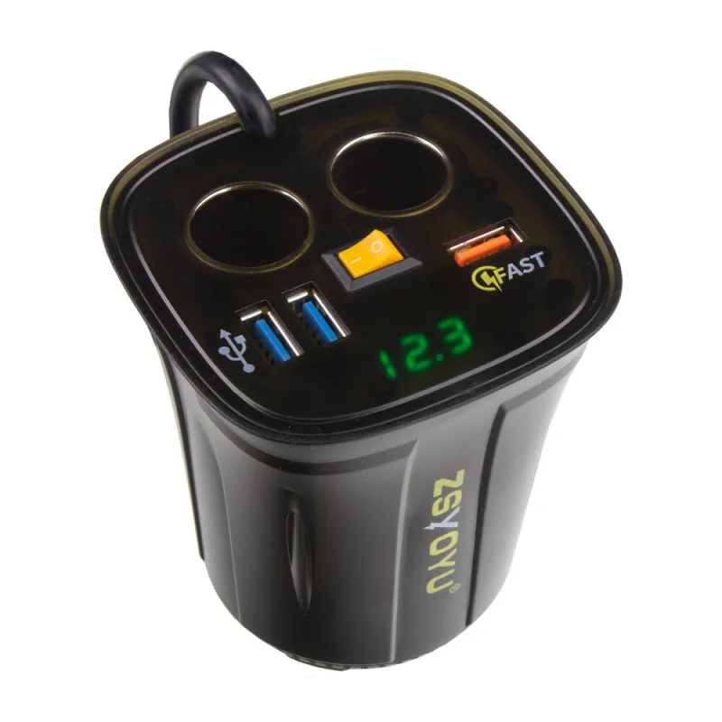 Dvojitá CL zásuvka s 3x USB+voltmetrem do držáku nápojů 34511G