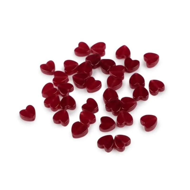 Sklenená korálka srdca Ø6 mm - tmavo červená - 10 ks