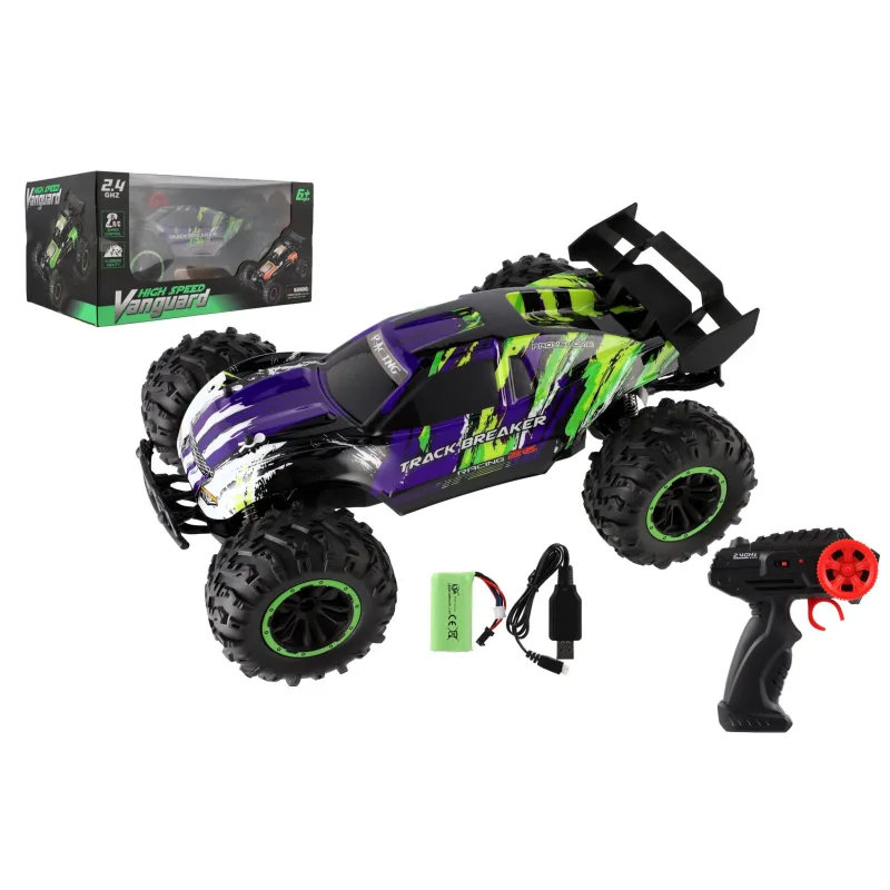 Teddies Auto RC Buggy rýchlostné 2,4GHz plast 40cm dobíjací pack+baterky fialové v krabici 42x21x28cm