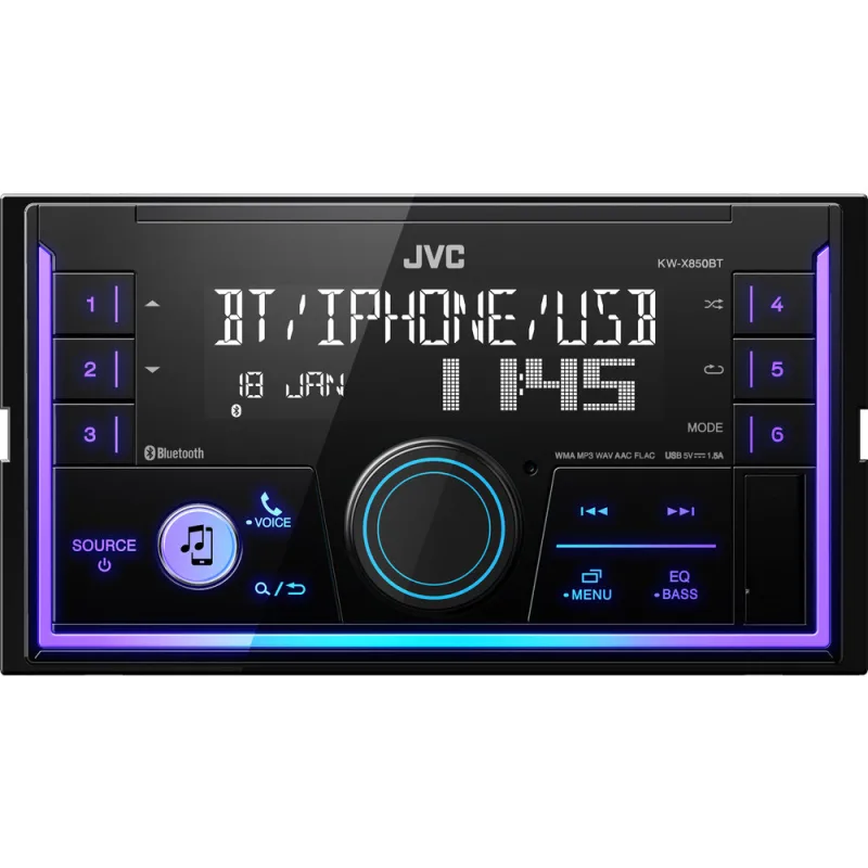 JVC 2DIN autorádio bez mechaniky/Bluetooth/USB/AUX/Multicolor KW-X850BT
