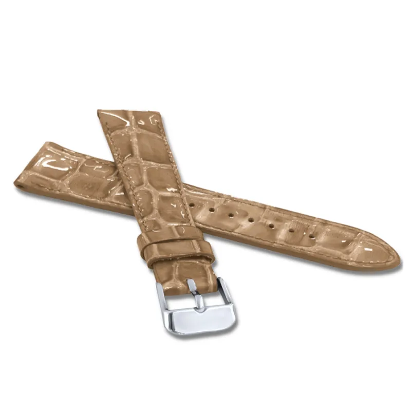 Vysoko lesklý béžový prešívaný remienok CROCO OCALA z luxusnej kože TOP GRAIN - 18 LAVVU LSAGF18