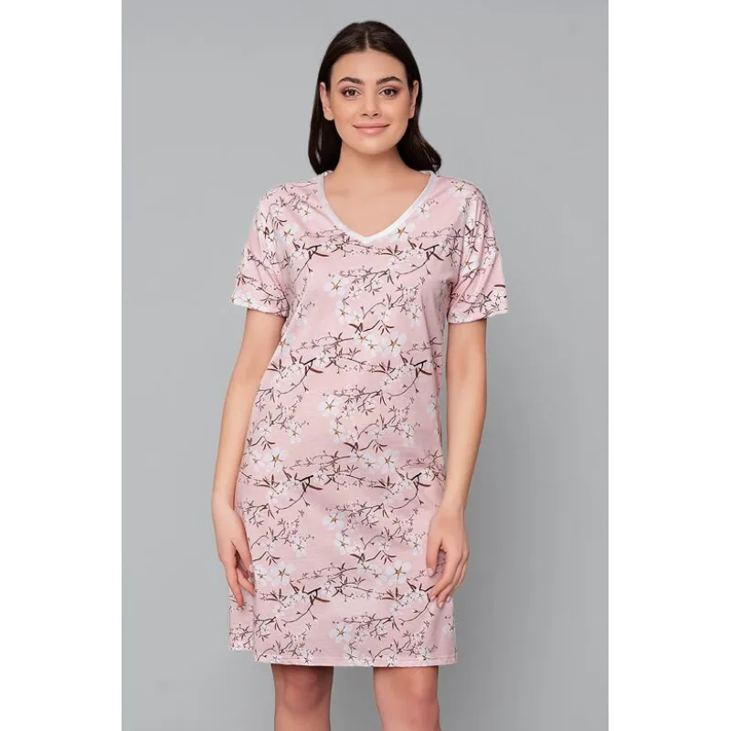 Nočná košieľka Alwa ružová s kvetmi M