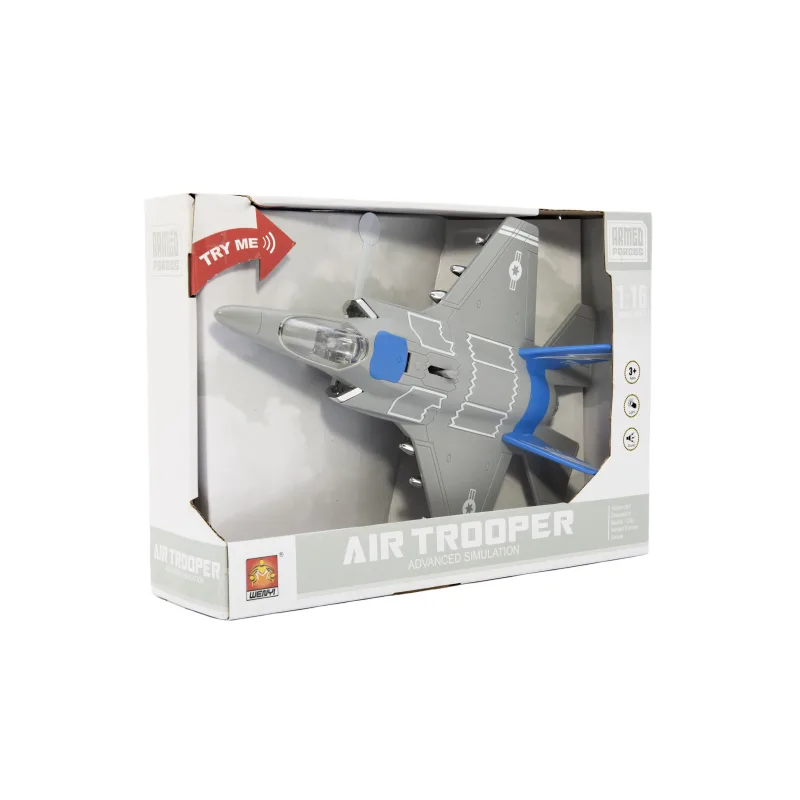 Teddies Lietadlo/stíhačka plast 31cm na batérie so svetlom so zvukom v krabici 32x22,5x9cm