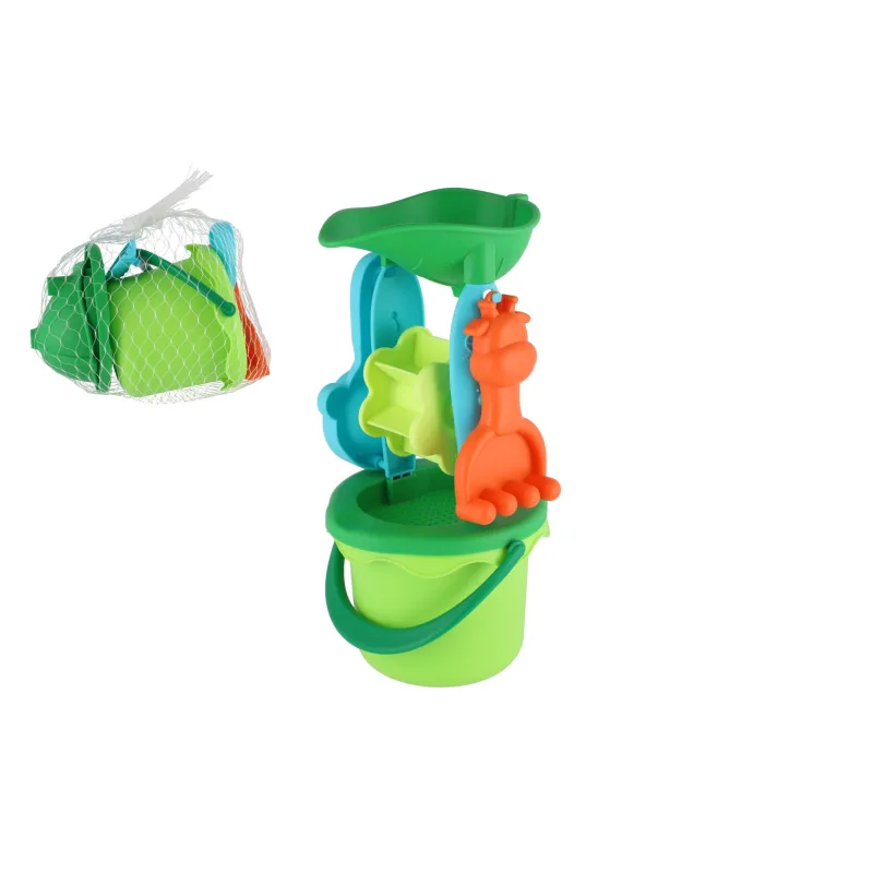 Teddies Sada na piesok plast vedro so sitkom 13x10cm, lopatka, hrabličky, mlynček v sieťke