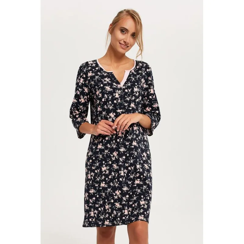 Dámska nočná košeľa Leonia čierna s kvetmi XL